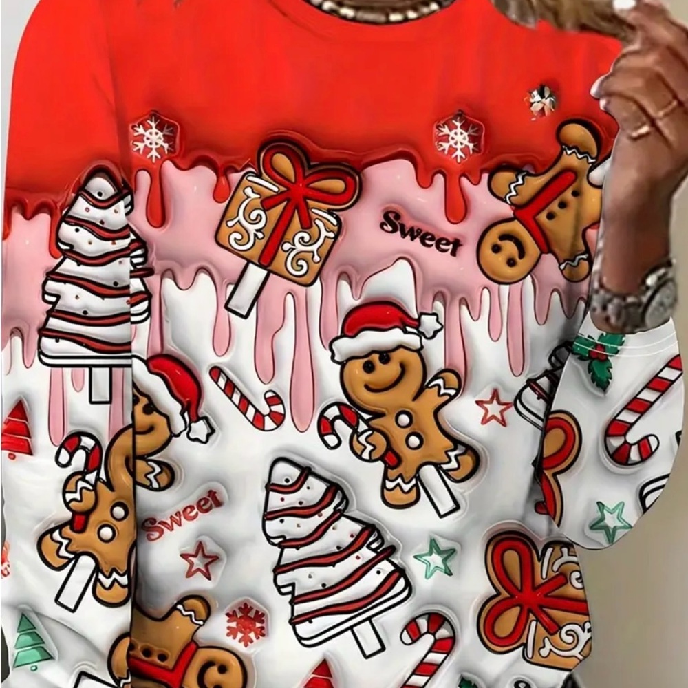Festive Gingerbread and Candy Cane long Sleeve Top - Picture 2 of 5